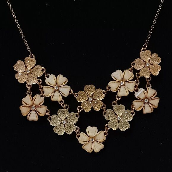 FOREVER 21 Beige and Silver Floral Statement Necklace, 16" - Picture 2 of 3